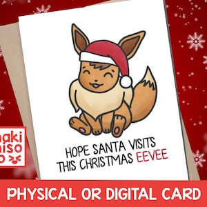 Carte de Noël Evoli - Père Noël vacances Noël amour pikachu impression ami gamer vacances jeu de mots couple pokemon laisse aller kawaii nintendo