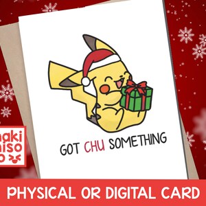 GOT CHU SOMETHING Pikachu Kartka świąteczna - Miłość xmas Chłopak Dziewczyna Wydruk Przyjaciel Gracz Święta Pun Para Pokemon Kawaii Nintendo