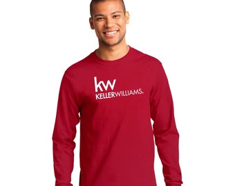 May include: A red long-sleeve t-shirt with a white "kw" logo and the text "KELLERWILLIAMS."