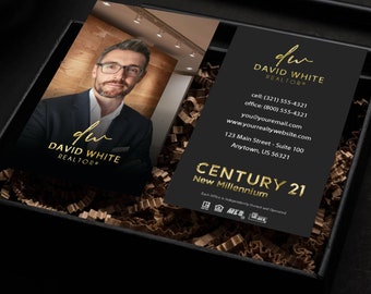 Century 21 Business Cards - Vertical Design w/ C21 Realty Logo - Custom Century 21 Business Card - Free U.S. Shipping - Optional 3D Foil