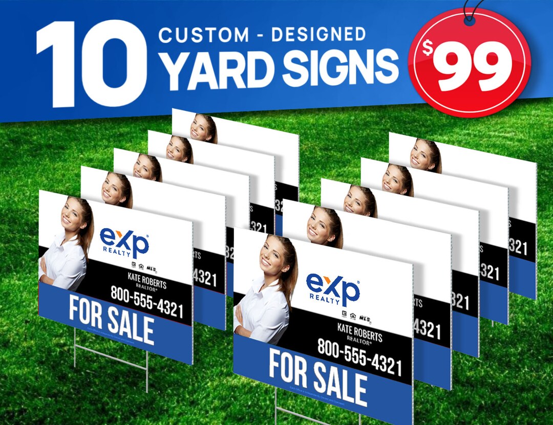 Exp Realty Yard Signs 18x24 FREE Metal Stakes Included 10 Custom Yard ...