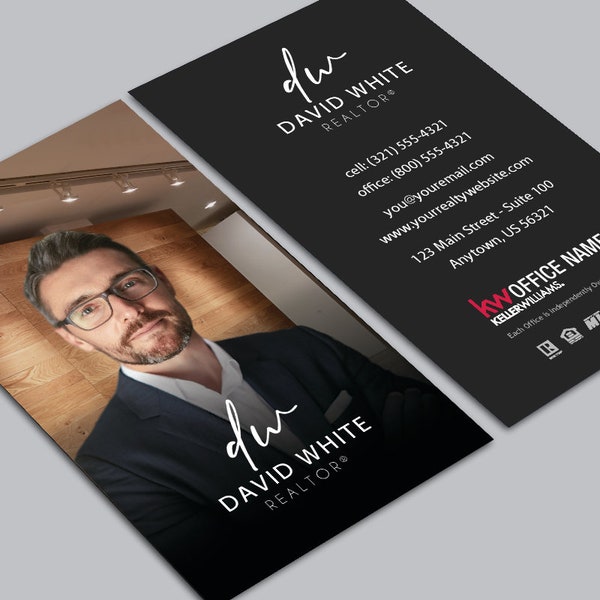 Custom Keller Williams Business Card Design - Featured Real Estate Agent Photo - Free U.S. Shipping