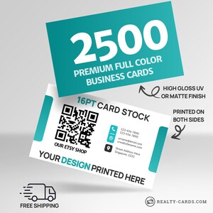 2500 Custom Business Cards Printed • Full Color Both Sides • Thick 16pt • Glossy UV or Matte Finish • FREE Shipping • Print Business Cards