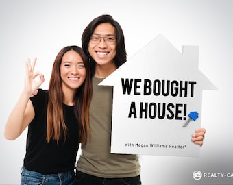 Real Estate Social Media Prop - "We Bought a House" Realtor Sign - House Shaped - 23"x23"