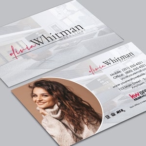 Carte de visite Keller Williams avec photo d'agent immobilier - police de caractères stylisée - livraison gratuite aux États-Unis