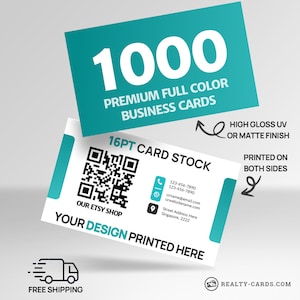 1000 Custom Business Cards Printed • Full Color Both Sides • Thick 16pt • Glossy UV or Matte Finish • FREE Shipping • Print Business Cards
