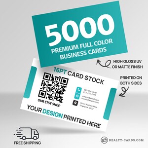 5000 Custom Business Cards Printed • Full Color Both Sides • Thick 16pt • Glossy UV or Matte Finish • FREE Shipping • Print Business Cards