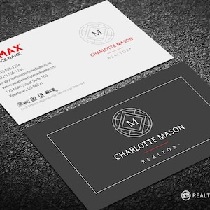 RE/MAX Business Card - Unique Realtor Business Card - Monogram Logo Design - Free U.S. Shipping
