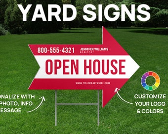 Directional Real Estate Yard Sign - Stakes included - Custom Printed Arrow Yard Signs - Open House Sign - Real Estate Sign - Arrow Sign