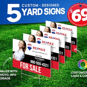 REMAX Yard Sign 18x24 FREE Metal Stakes Included Custom REMAX Yard ...