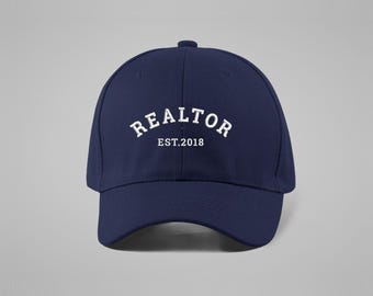 Realtor EST. Embroidered Cap | Embroidered 6 Panel Baseball Cap | Custom Realtor Hats | Adjustable One Size Fits All