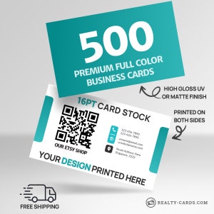 500 cartes de visite personnalisées imprimées • Recto-verso en couleur • Épais 16 points • Finition brillante UV ou mate • Livraison GRATUITE • Imprimez des cartes de visite