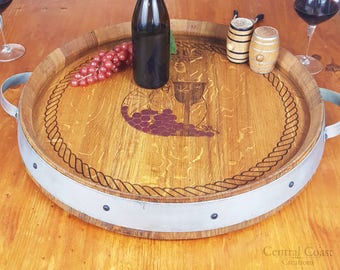 Wine Barrel Top Lazy Susan W/ Engraving Rustic Furniture Kitchen