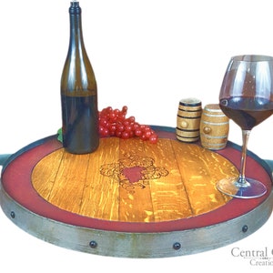 Wine Barrel Head Lazy Susan W/ Steel Hoop Rustic Furniture Home Decor Kitchen