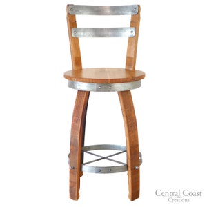 Swivel Top Wine Barrel Stool W/ Back Rest 2 24" 26" 28" 30" Sit Height Rustic Furniture Home Decor Patio Bar bild 3