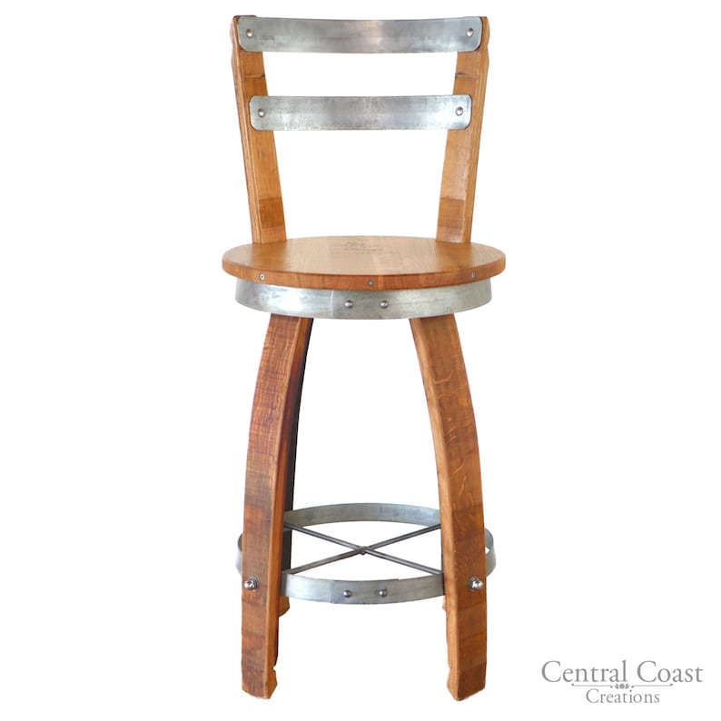 Swivel Top Wine Barrel Stool W/ Back Rest 2 24" 26" 28" 30" Sit Height Rustic Furniture Home Decor Patio Bar bild 3