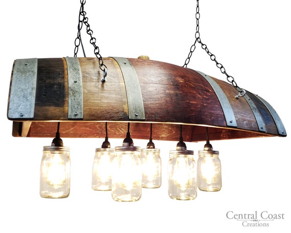 Wine Barrel Mason Jar Hanging Lamp Chandeliere Light Fixture Wine Barrel Mason Jar Hanging Lamp, Wine Barrel Light Fixture
