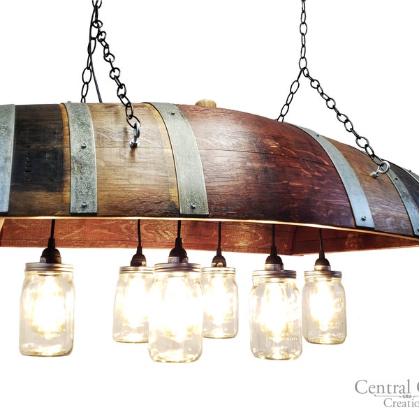 Wine Barrel Mason Jar Hanging Lamp Chandeliere Light Fixture Rustic Home Decor