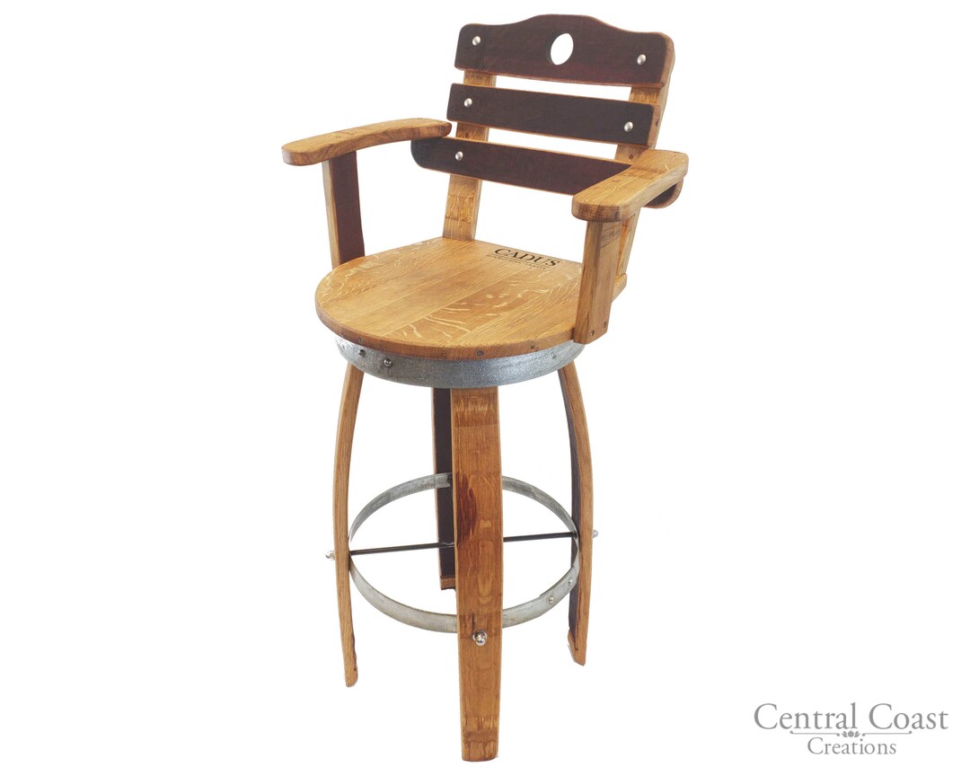Swivel Top Wine Barrel Stool W/ Stave Back 24 26 30 Sit Height Rustic
