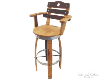 Swivel Top Wine Barrel Stool W/ Stave Back 24" 26" 30" Sit Height Rustic Furniture FREE SHIPPING!