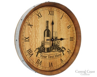 Personalized WINE BARREL Top Wine Glass Clock