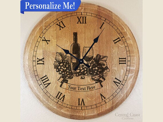 Personalized Wine Barrel Clock Home Decor Rustic Custom Etsy