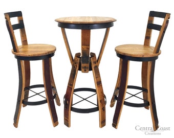 WINE BARREL Hourglass Pub Set Swivel Top Stools Rustic Furniture Bar Bistro Napa FREE Shipping!