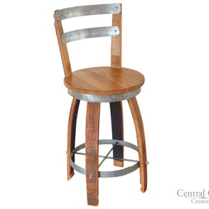 Swivel Top Wine Barrel Stool W/ Back Rest 2 24" 26" 28" 30" Sit Height Rustic Furniture Home Decor Patio Bar bild 2