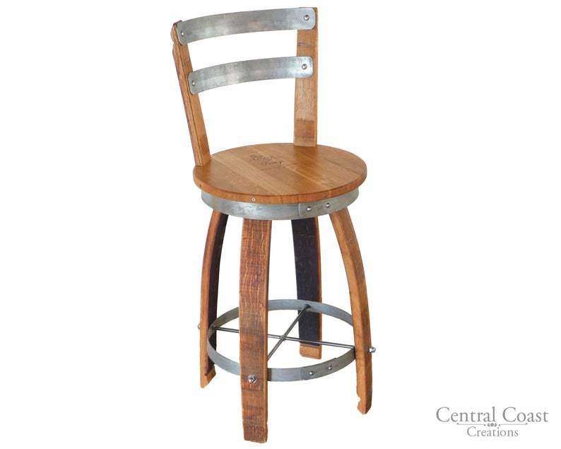 Swivel Top Wine Barrel Stool W/ Back Rest 2 24" 26" 28" 30" Sit Height Rustic Furniture Home Decor Patio Bar bild 2