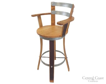 Swivel Top Wine Barrel Stool W/ Armrest 24" 26" 30" Sit Height Rustic Furniture Home Decor Patio Bar