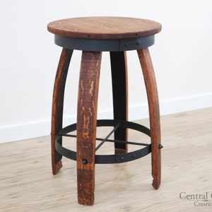 Swivel Top Whiskey Wine Barrel Stave Bar Stool 24&quot; 26&quot; 30&quot; Sit Height Rustic Furniture Bar Home Décor Bistro Pub