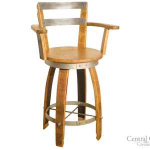 Swivel Top Wine Barrel Stool W/ Armrest 24&quot; 26&quot; 30&quot; Sit Height Rustic Furniture Home Decor Patio Bar