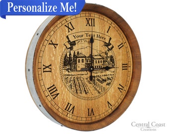 PERSONALIZED Wine BARREL Top Clock Rustic Furniture Home Decor Napa