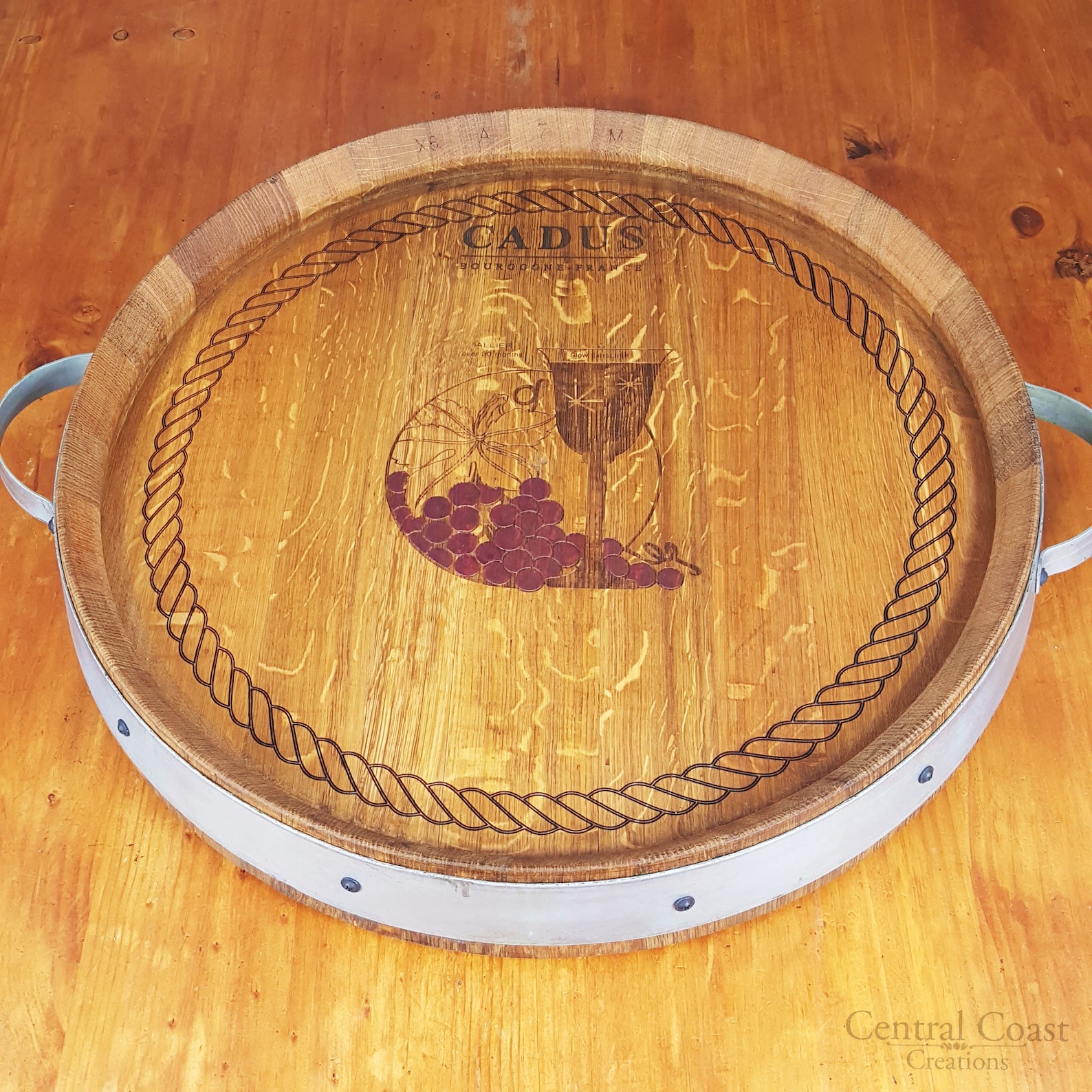 Wine Barrel Top Lazy Susan W/ Engraving Rustic Furniture Etsy