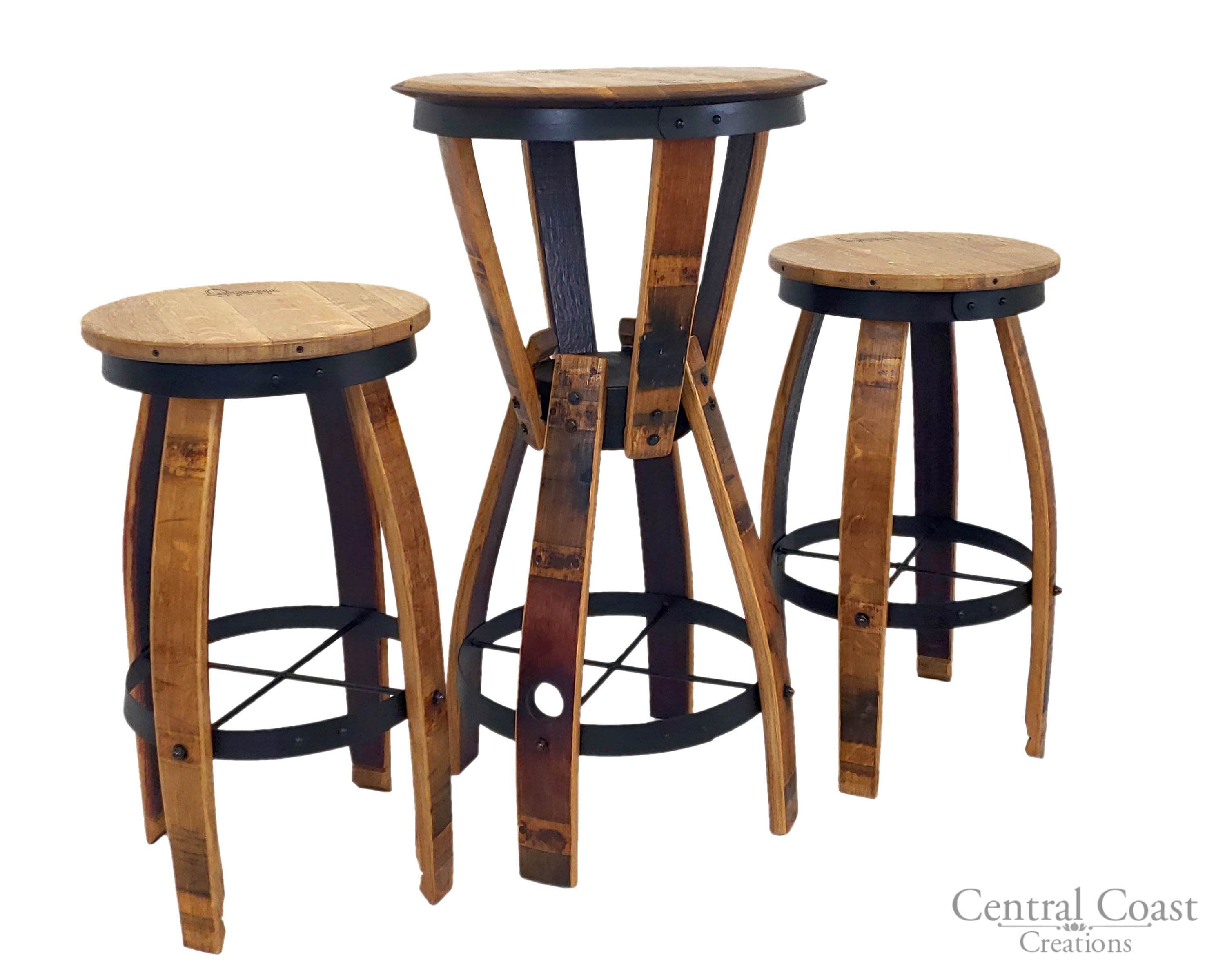 WINE BARREL Hourglass Pub Set Swivel Top Stools Rustic Furniture