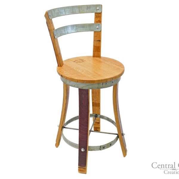 Swivel Top Wine Barrel Stool W/ Back Rest 24" 26" 30" Sit Height Rustic Furniture Home Decor Patio Bar