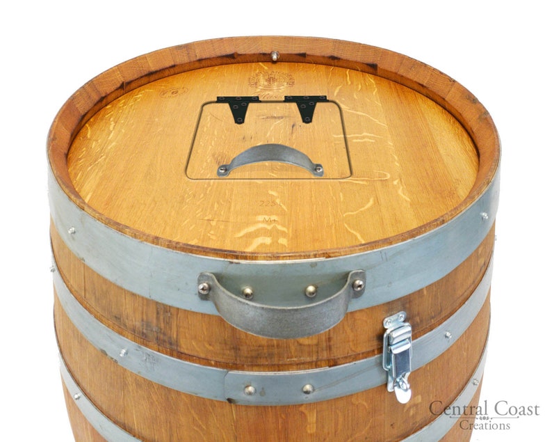 Wine Barrel Trash Can Rustic Furniture With Lid Decor Rack Etsy