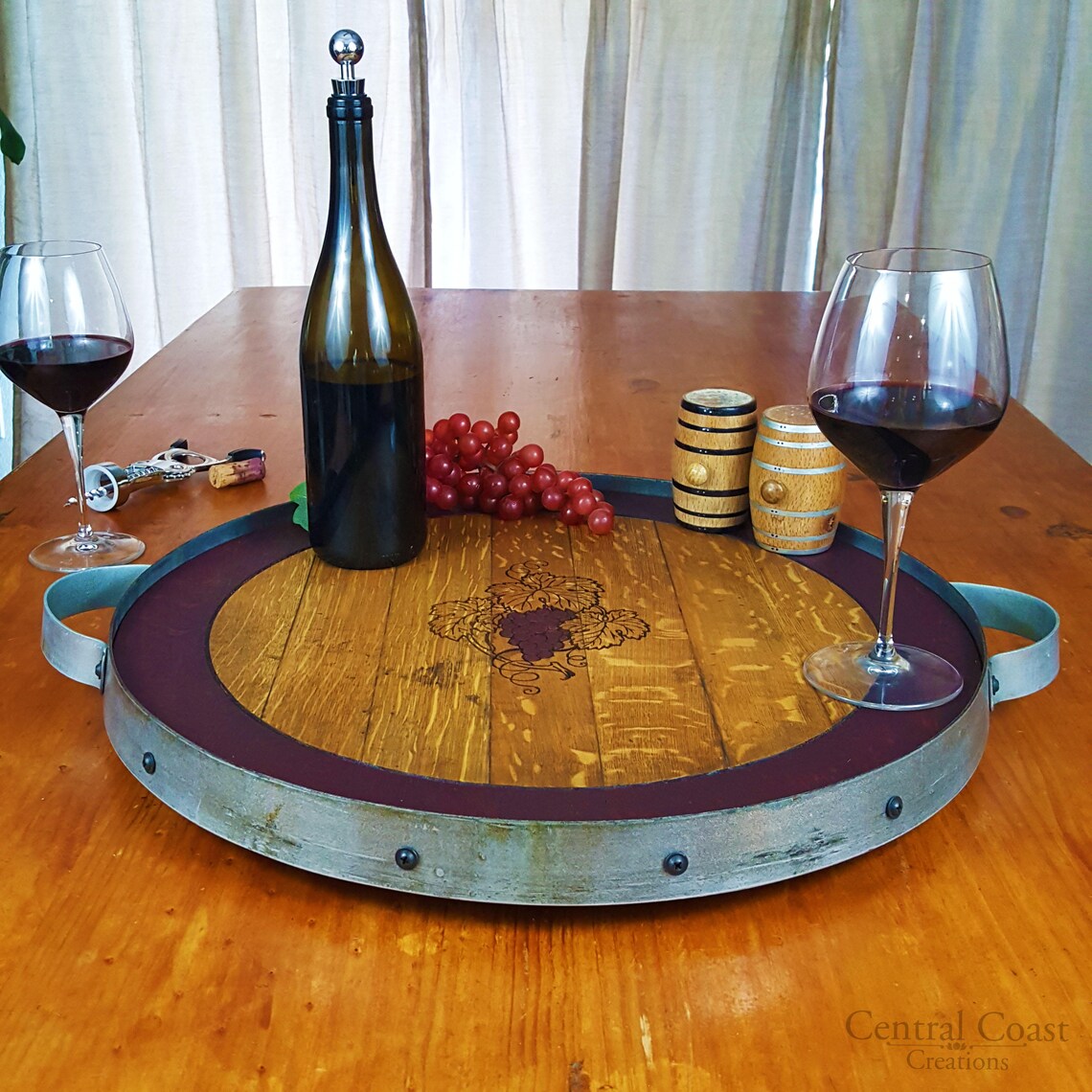 Wine Barrel Head Lazy Susan W/ Steel Hoop Rustic Furniture Etsy