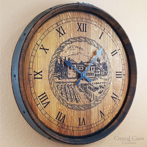 Wine Barrel Top Clock W/ Old Winery Engraving Rustic Furniture Etsy