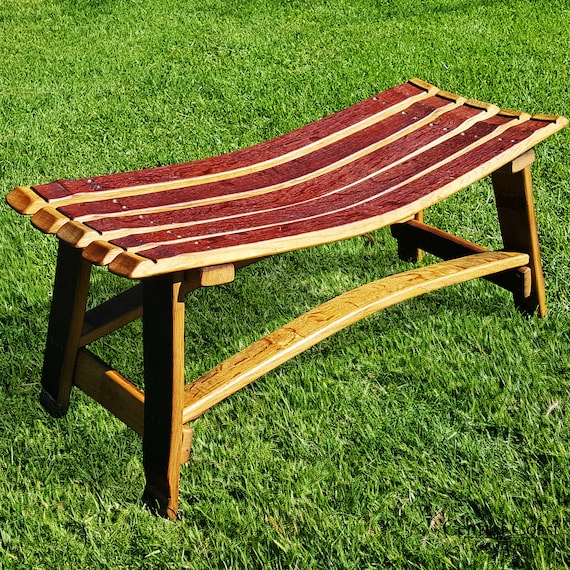 WINE BARREL Stave Small Garden Bench W O Backrest Rustic Furniture