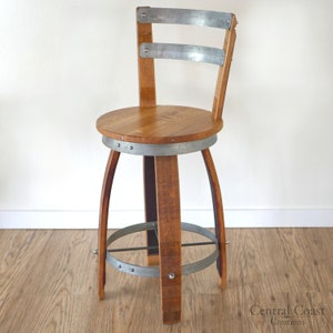 Swivel Top Wine Barrel Stool W/ Back Rest 2 24" 26" 28" 30" Sit Height Rustic Furniture Home Decor Patio Bar bild 5