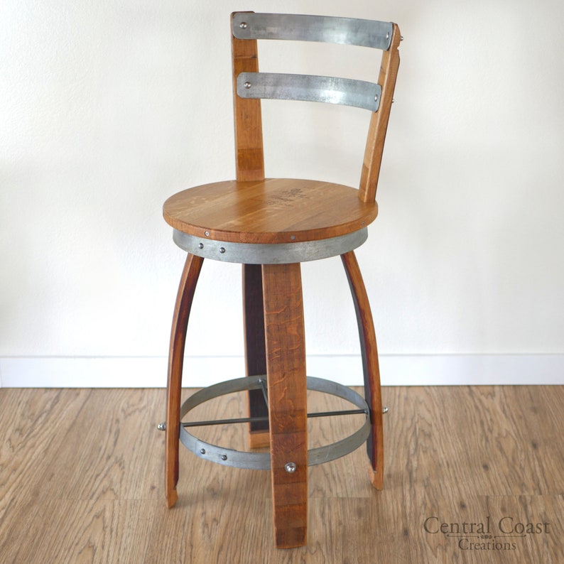 Swivel Top Wine Barrel Stool W/ Back Rest 2 24" 26" 28" 30" Sit Height Rustic Furniture Home Decor Patio Bar bild 5