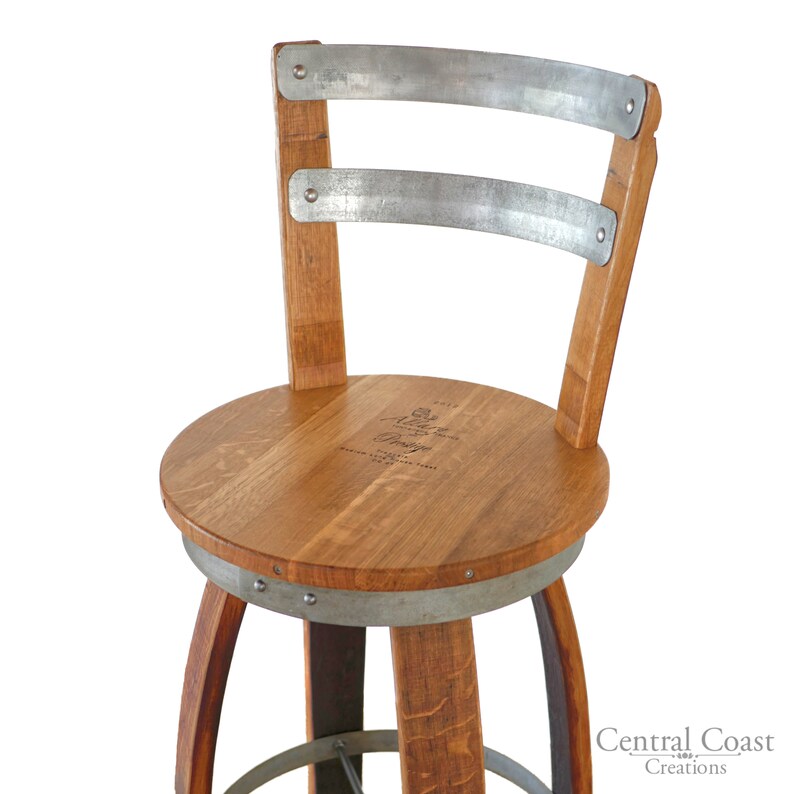 Swivel Top Wine Barrel Stool W/ Back Rest 2 24" 26" 28" 30" Sit Height Rustic Furniture Home Decor Patio Bar bild 4