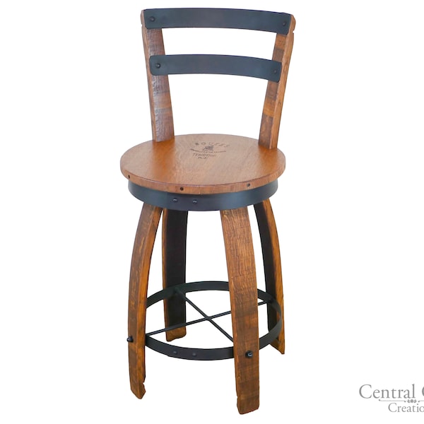 Swivel Top Whiskey Wine Barrel Stave Bar Stool W/ Backrest 24" 26" 30" Sit Height Rustic Furniture Bar Home Décor Bistro Pub
