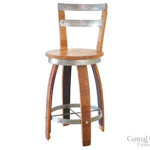 Swivel Top Wine Barrel Stool W/ Back Rest 2 24" 26" 28" 30" Sit Height Rustic Furniture Home Decor Patio Bar bild 1