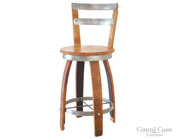 Swivel Top Wine Barrel Stool W/ Back Rest 2 24" 26" 28" 30" Sit Height Rustic Furniture Home Decor Patio Bar