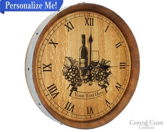 PERSONALIZED Wine Barrel Head Large Clock Wine Glass Handcrafted Napa Custom