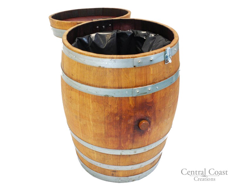 Wine Barrel Trash Can Rustic Furniture With Lid Decor Rack Etsy
