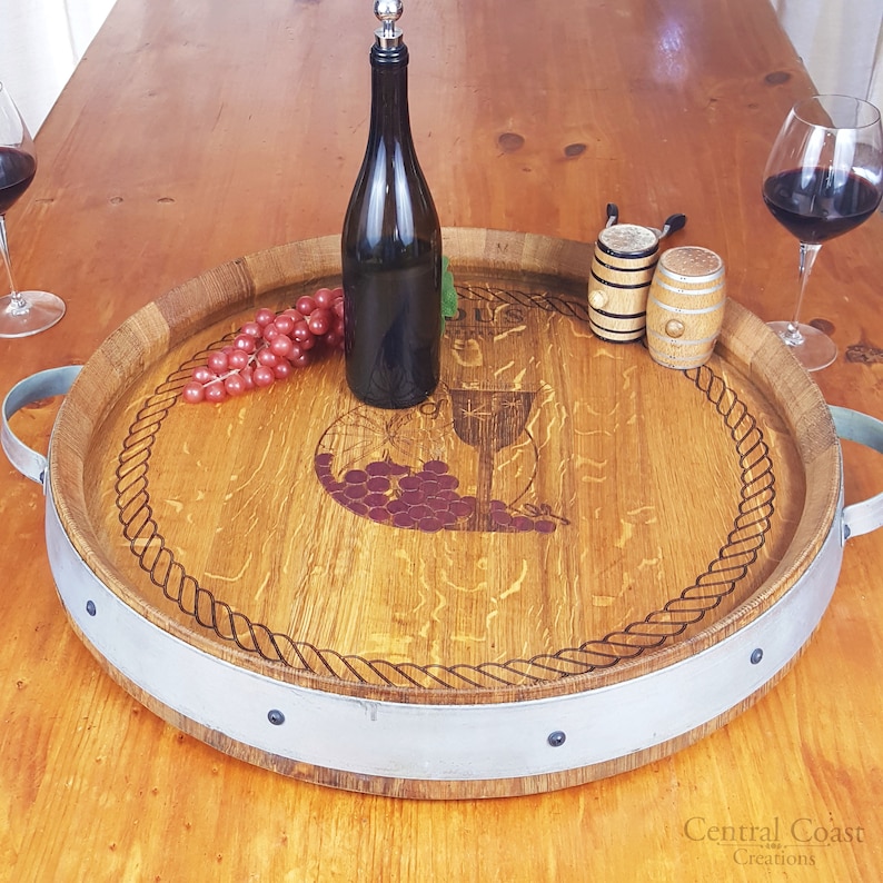 Wine Barrel Top Lazy Susan W/ Engraving Rustic Furniture Etsy
