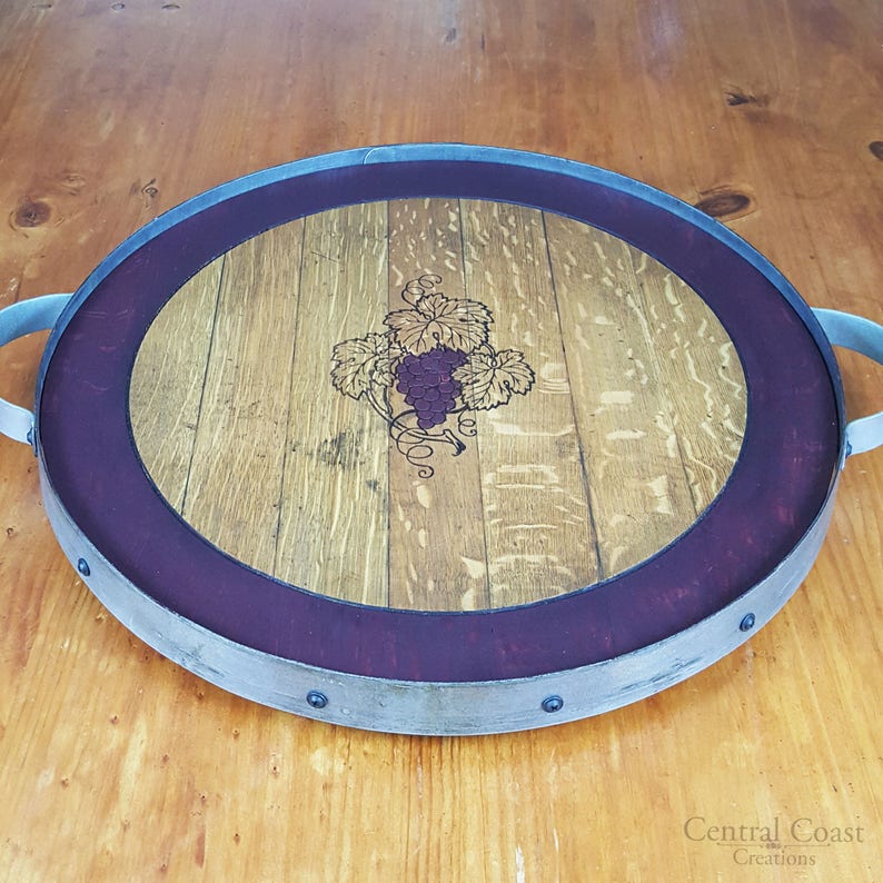 Wine Barrel Head Lazy Susan W/ Steel Hoop Rustic Furniture Etsy Canada